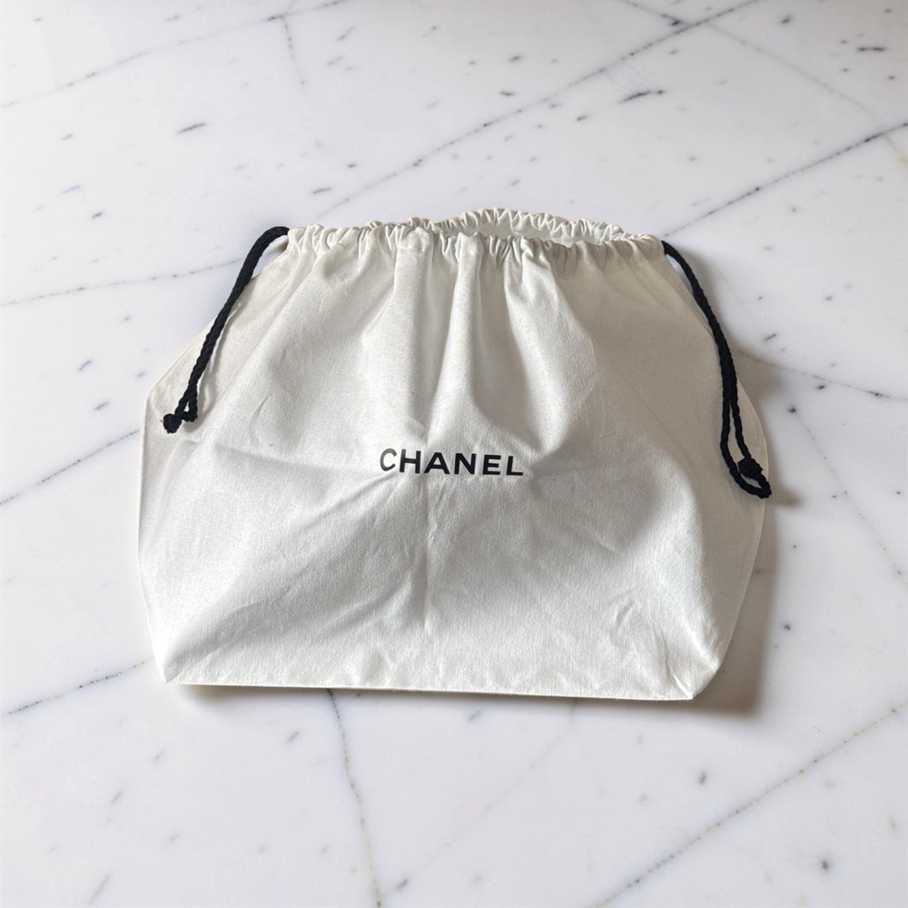 Authentic CHANEL Cotton Drawstring Pouch in White